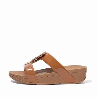 Fitflop Women's LOTTIE Jungle Leaf Patent Slides Sandals - Light Brown, WE5361487